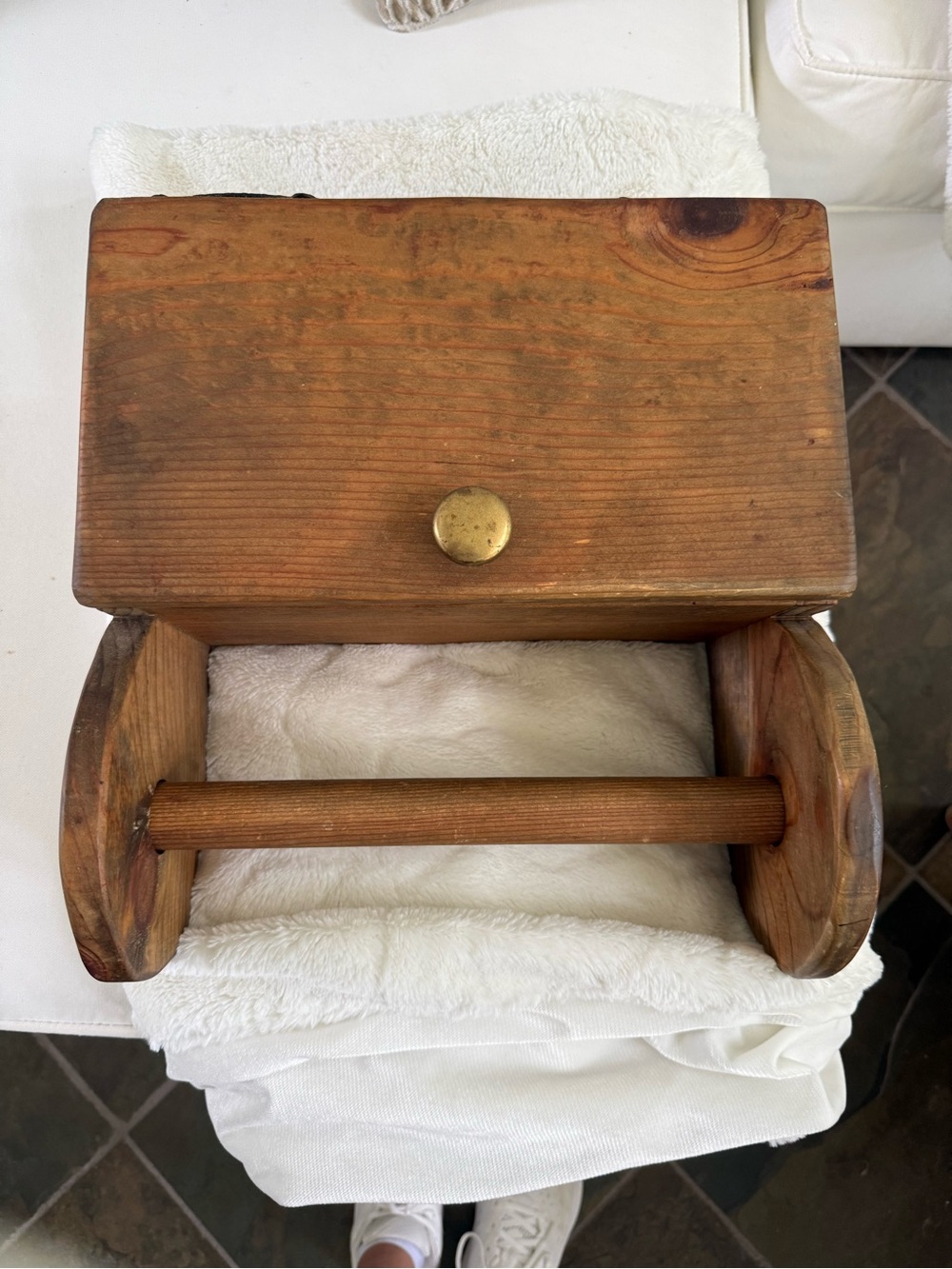 Vintage wooden paper towel holder cabinet